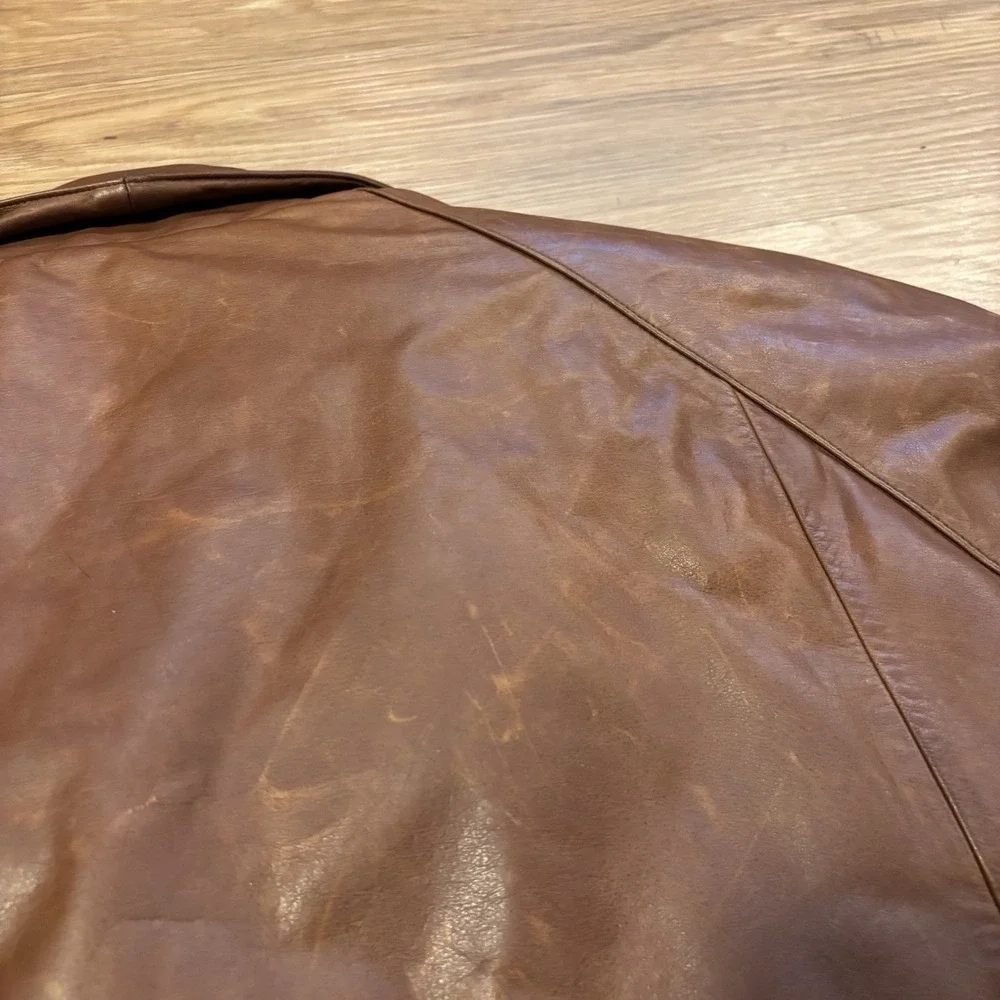 Vintage‎ Eddie Bauer Leather Goose Down Jacket Men's L Parka Coat Brown 80s 90s